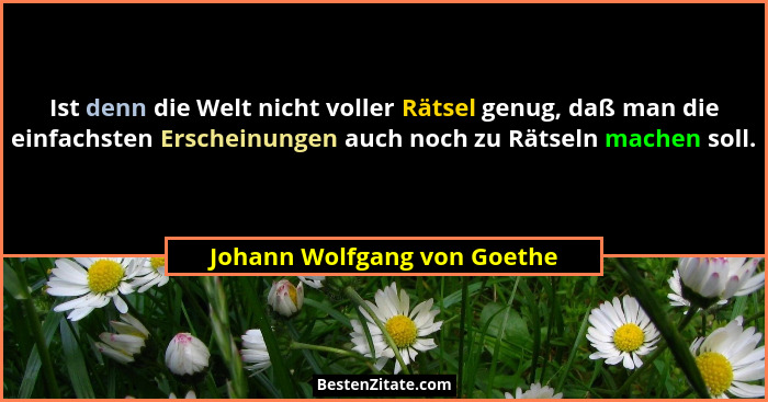 Ist denn die Welt nicht voller Rätsel genug, daß man die einfachsten Erscheinungen auch noch zu Rätseln machen soll.... - Johann Wolfgang von Goethe