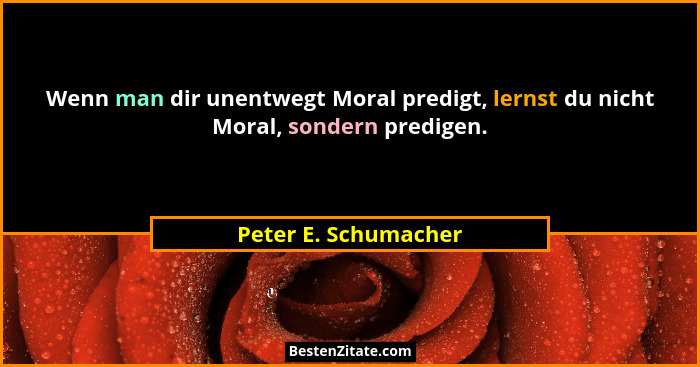 Wenn man dir unentwegt Moral predigt, lernst du nicht Moral, sondern predigen.... - Peter E. Schumacher