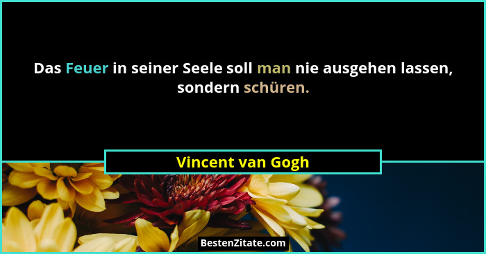 Das Feuer in seiner Seele soll man nie ausgehen lassen, sondern schüren.... - Vincent van Gogh