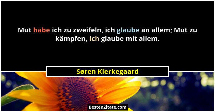 Mut habe ich zu zweifeln, ich glaube an allem; Mut zu kämpfen, ich glaube mit allem.... - Søren Kierkegaard