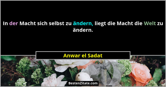 In der Macht sich selbst zu ändern, liegt die Macht die Welt zu ändern.... - Anwar el Sadat