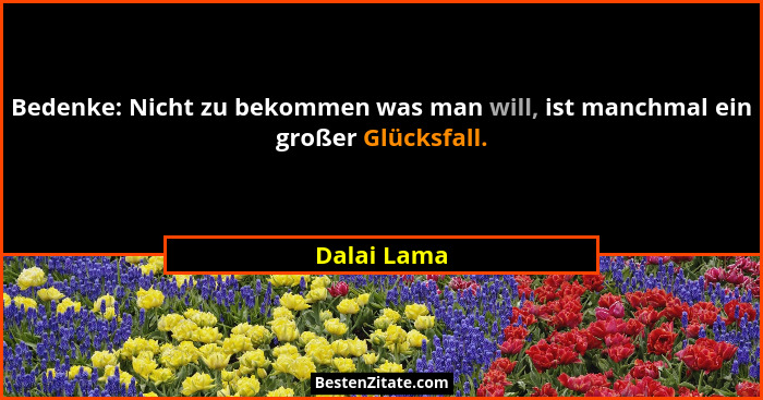Bedenke: Nicht zu bekommen was man will, ist manchmal ein großer Glücksfall.... - Dalai Lama