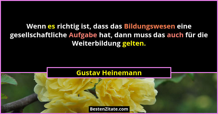 Wenn es richtig ist, dass das Bildungswesen eine gesellschaftliche Aufgabe hat, dann muss das auch für die Weiterbildung gelten.... - Gustav Heinemann