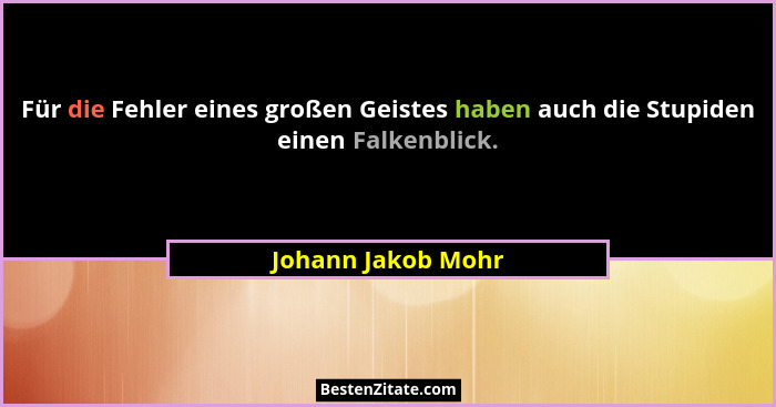 Für die Fehler eines großen Geistes haben auch die Stupiden einen Falkenblick.... - Johann Jakob Mohr