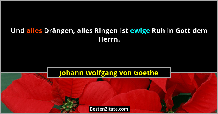 Und alles Drängen, alles Ringen ist ewige Ruh in Gott dem Herrn.... - Johann Wolfgang von Goethe
