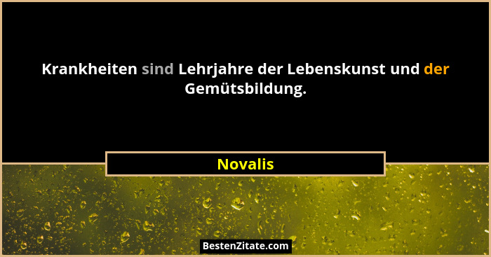 Krankheiten sind Lehrjahre der Lebenskunst und der Gemütsbildung.... - Novalis