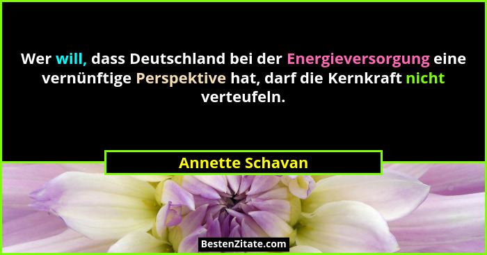 Wer will, dass Deutschland bei der Energieversorgung eine vernünftige Perspektive hat, darf die Kernkraft nicht verteufeln.... - Annette Schavan