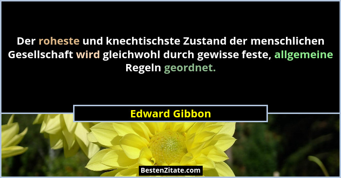 Der roheste und knechtischste Zustand der menschlichen Gesellschaft wird gleichwohl durch gewisse feste, allgemeine Regeln geordnet.... - Edward Gibbon