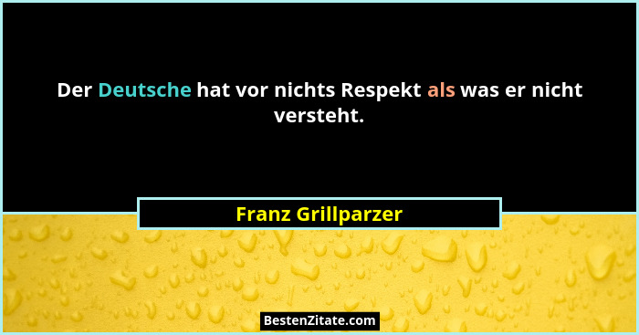 Der Deutsche hat vor nichts Respekt als was er nicht versteht.... - Franz Grillparzer
