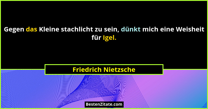 Gegen das Kleine stachlicht zu sein, dünkt mich eine Weisheit für Igel.... - Friedrich Nietzsche