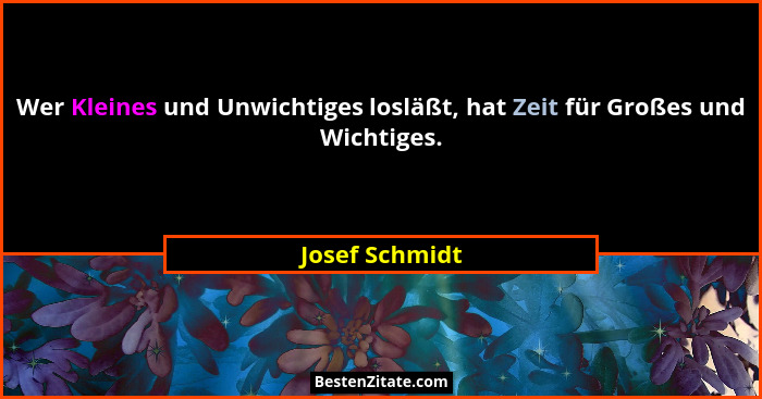 Wer Kleines und Unwichtiges losläßt, hat Zeit für Großes und Wichtiges.... - Josef Schmidt