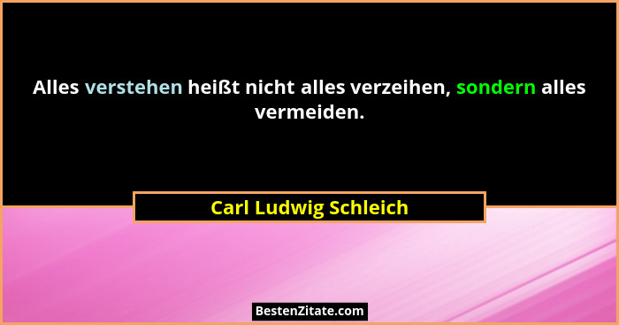 Alles verstehen heißt nicht alles verzeihen, sondern alles vermeiden.... - Carl Ludwig Schleich