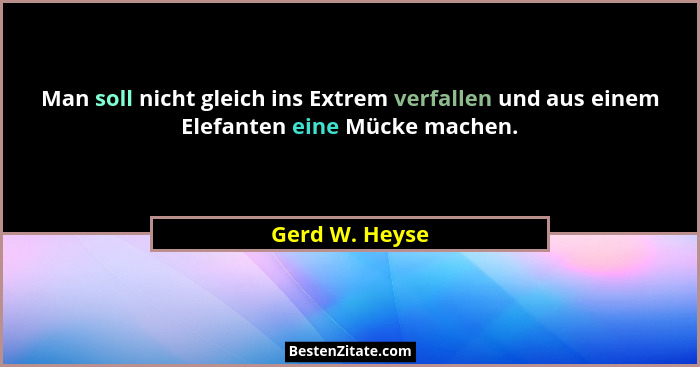 Man soll nicht gleich ins Extrem verfallen und aus einem Elefanten eine Mücke machen.... - Gerd W. Heyse