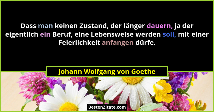 Dass man keinen Zustand, der länger dauern, ja der eigentlich ein Beruf, eine Lebensweise werden soll, mit einer Feierlic... - Johann Wolfgang von Goethe