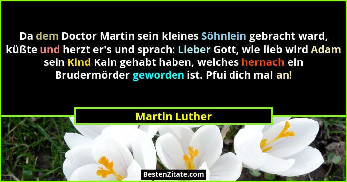 Da dem Doctor Martin sein kleines Söhnlein gebracht ward, küßte und herzt er's und sprach: Lieber Gott, wie lieb wird Adam sein Ki... - Martin Luther