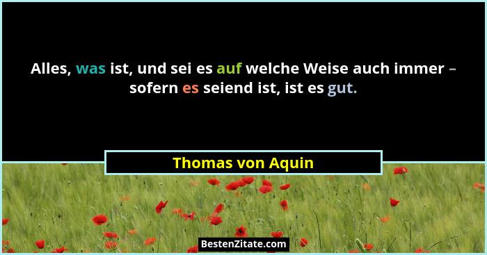 Alles, was ist, und sei es auf welche Weise auch immer – sofern es seiend ist, ist es gut.... - Thomas von Aquin