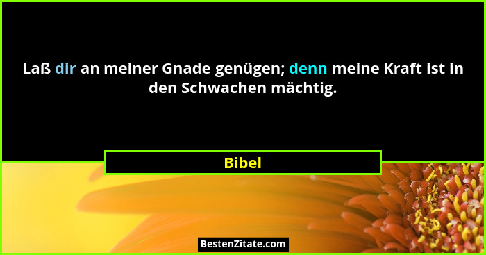 Laß dir an meiner Gnade genügen; denn meine Kraft ist in den Schwachen mächtig.... - Bibel