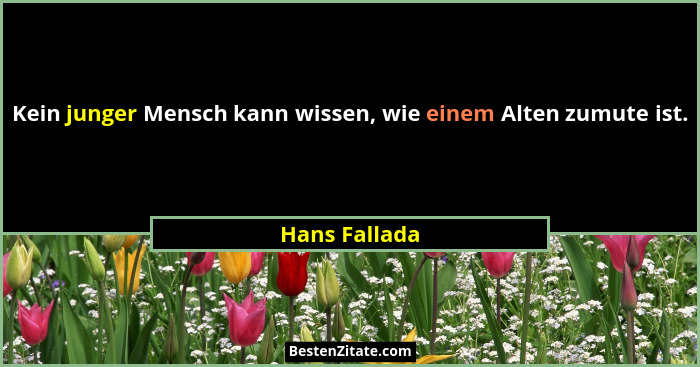 Kein junger Mensch kann wissen, wie einem Alten zumute ist.... - Hans Fallada