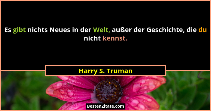 Es gibt nichts Neues in der Welt, außer der Geschichte, die du nicht kennst.... - Harry S. Truman