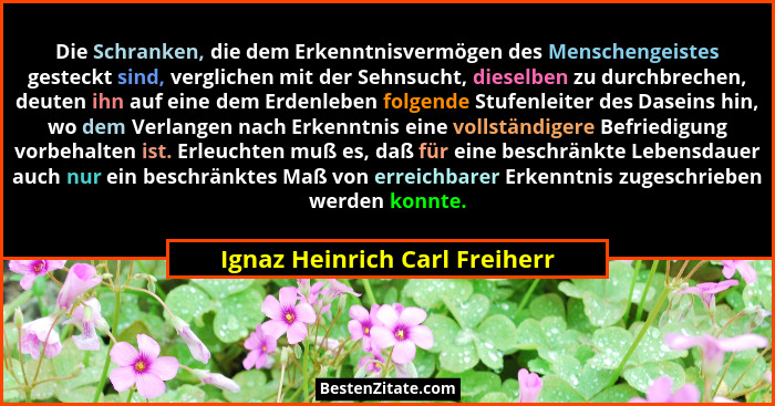 Die Schranken, die dem Erkenntnisvermögen des Menschengeistes gesteckt sind, verglichen mit der Sehnsucht, dieselben zu... - Ignaz Heinrich Carl Freiherr
