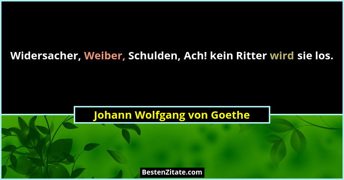 Widersacher, Weiber, Schulden, Ach! kein Ritter wird sie los.... - Johann Wolfgang von Goethe