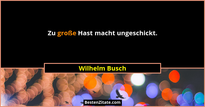 Zu große Hast macht ungeschickt.... - Wilhelm Busch