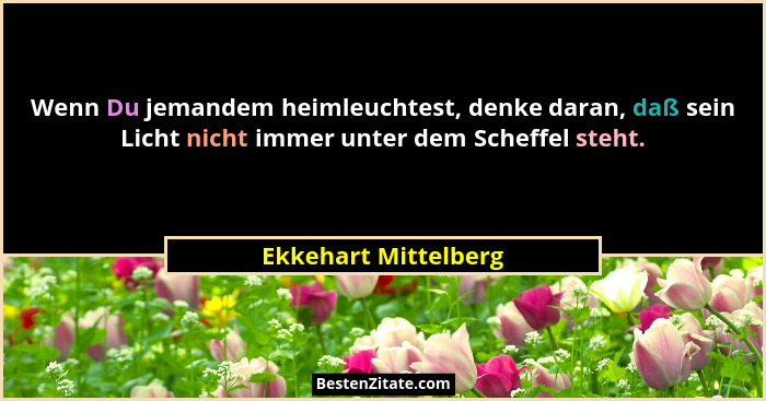 Wenn Du jemandem heimleuchtest, denke daran, daß sein Licht nicht immer unter dem Scheffel steht.... - Ekkehart Mittelberg