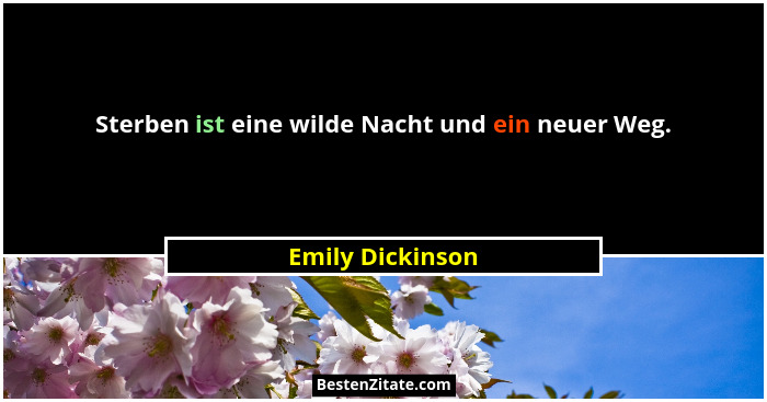 Sterben ist eine wilde Nacht und ein neuer Weg.... - Emily Dickinson
