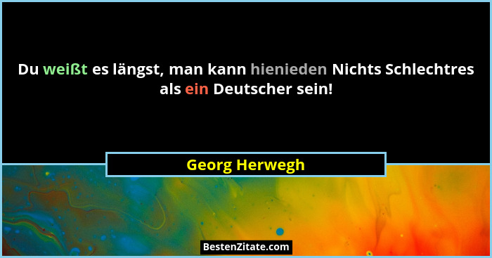 Du weißt es längst, man kann hienieden Nichts Schlechtres als ein Deutscher sein!... - Georg Herwegh