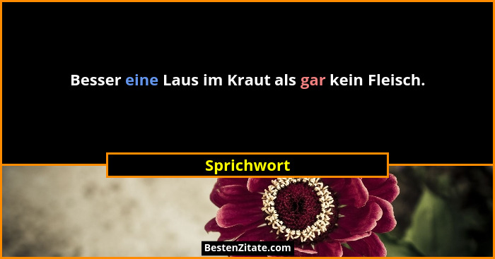 Besser eine Laus im Kraut als gar kein Fleisch.... - Sprichwort