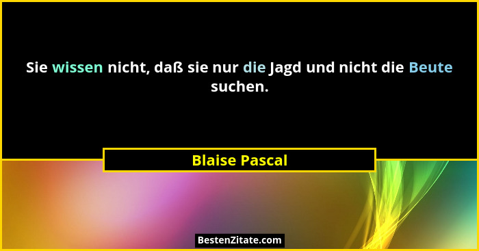 Sie wissen nicht, daß sie nur die Jagd und nicht die Beute suchen.... - Blaise Pascal