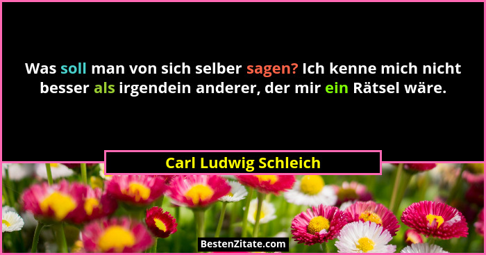 Was soll man von sich selber sagen? Ich kenne mich nicht besser als irgendein anderer, der mir ein Rätsel wäre.... - Carl Ludwig Schleich