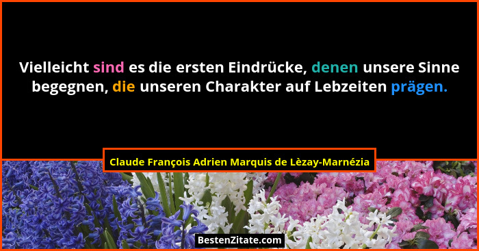 Vielleicht sind es die ersten Eindrücke, denen unsere Sinne begegnen, die unseren Charakter auf Leb... - Claude François Adrien Marquis de Lèzay-Marnézia