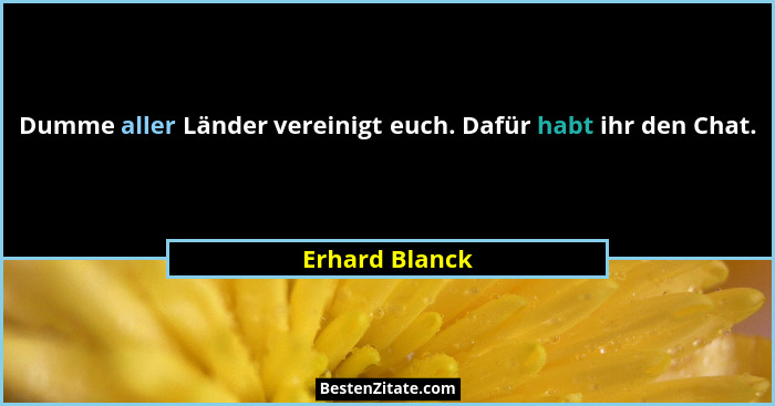 Dumme aller Länder vereinigt euch. Dafür habt ihr den Chat.... - Erhard Blanck