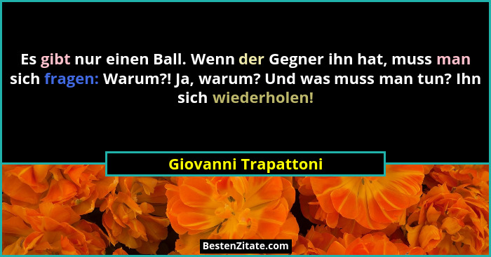 Es gibt nur einen Ball. Wenn der Gegner ihn hat, muss man sich fragen: Warum?! Ja, warum? Und was muss man tun? Ihn sich wiederh... - Giovanni Trapattoni