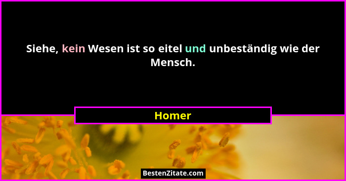 Siehe, kein Wesen ist so eitel und unbeständig wie der Mensch.... - Homer