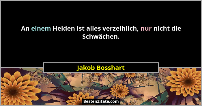 An einem Helden ist alles verzeihlich, nur nicht die Schwächen.... - Jakob Bosshart