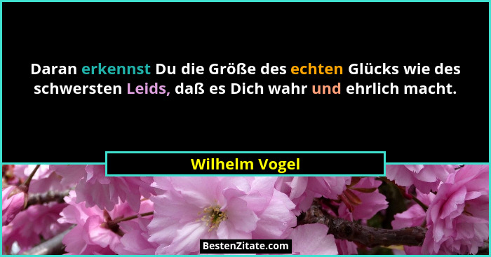 Daran erkennst Du die Größe des echten Glücks wie des schwersten Leids, daß es Dich wahr und ehrlich macht.... - Wilhelm Vogel