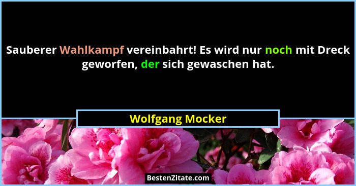 Sauberer Wahlkampf vereinbahrt! Es wird nur noch mit Dreck geworfen, der sich gewaschen hat.... - Wolfgang Mocker