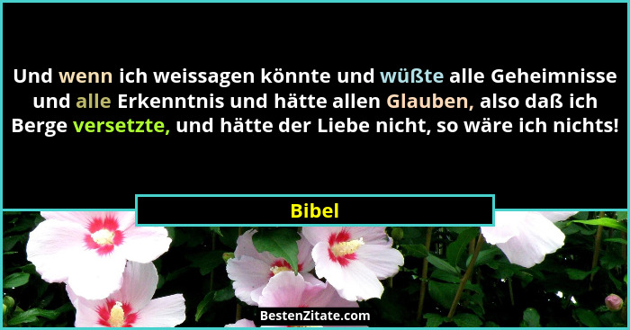 Und wenn ich weissagen könnte und wüßte alle Geheimnisse und alle Erkenntnis und hätte allen Glauben, also daß ich Berge versetzte, und hätte... - Bibel