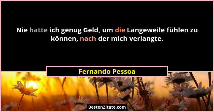 Nie hatte ich genug Geld, um die Langeweile fühlen zu können, nach der mich verlangte.... - Fernando Pessoa