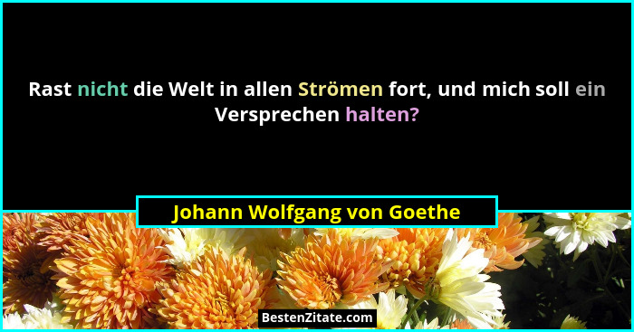 Rast nicht die Welt in allen Strömen fort, und mich soll ein Versprechen halten?... - Johann Wolfgang von Goethe