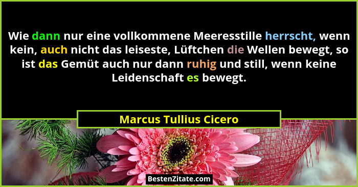 Wie dann nur eine vollkommene Meeresstille herrscht, wenn kein, auch nicht das leiseste, Lüftchen die Wellen bewegt, so ist da... - Marcus Tullius Cicero