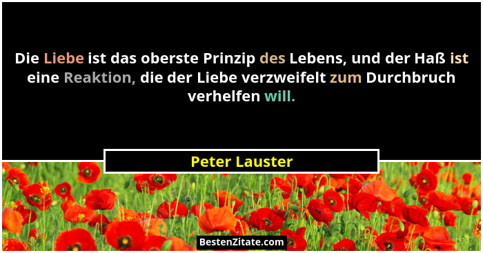 Die Liebe ist das oberste Prinzip des Lebens, und der Haß ist eine Reaktion, die der Liebe verzweifelt zum Durchbruch verhelfen will.... - Peter Lauster