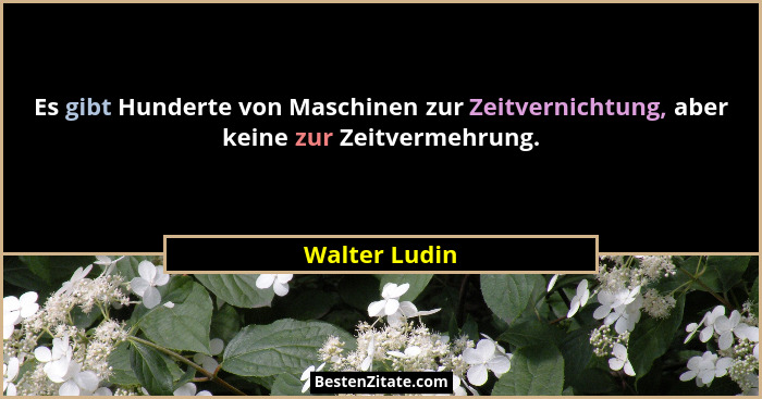 Es gibt Hunderte von Maschinen zur Zeitvernichtung, aber keine zur Zeitvermehrung.... - Walter Ludin