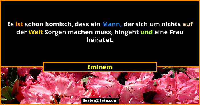 Es ist schon komisch, dass ein Mann, der sich um nichts auf der Welt Sorgen machen muss, hingeht und eine Frau heiratet.... - Eminem