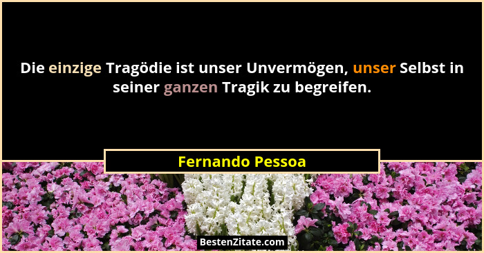 Die einzige Tragödie ist unser Unvermögen, unser Selbst in seiner ganzen Tragik zu begreifen.... - Fernando Pessoa