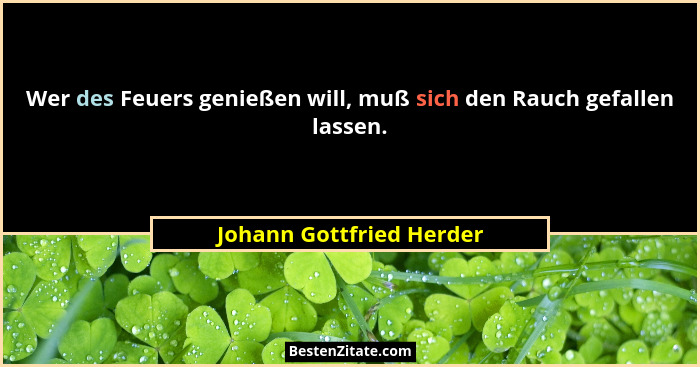 Wer des Feuers genießen will, muß sich den Rauch gefallen lassen.... - Johann Gottfried Herder
