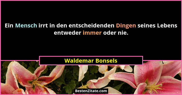 Ein Mensch irrt in den entscheidenden Dingen seines Lebens entweder immer oder nie.... - Waldemar Bonsels