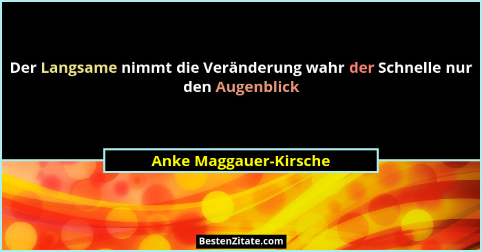 Der Langsame nimmt die Veränderung wahr der Schnelle nur den Augenblick... - Anke Maggauer-Kirsche